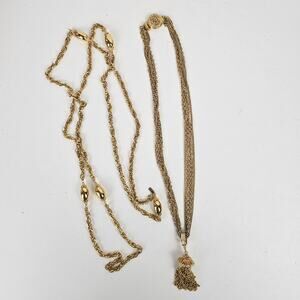 VTG lot of 2 gold tone long chain link necklaces marked